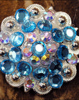 Hilason Turquoise Ab Crystal 1-1/4In Berry Concho Rhinestone Saddle Tack