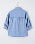 Denim Chambray Drop Shoulder 3/4 Sleeve Shirt