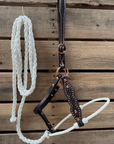White Honeycomb Tooled Lariat & Leather Combo Halter