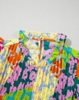 Abstract Leopard Pleated Flutter Sleeve Blouse