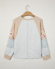 Floral Waffle Knit Patchwork Raglan Long Sleeve Top