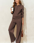 Solid Collared Sweatshirt and Pants Set