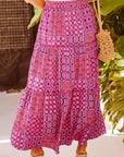 Paisley Ruffle Tiered Pocketed Maxi Skirt