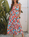 Floral Boho Ruffle Strap V-Neck Maxi Dress