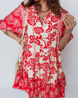 Flower V-Neck 3/4 Sleeve Collar Mini Dress