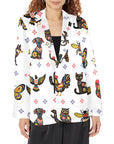 Baha Ranch Colores de Mexico Mexican Talavera Floral Animals Blazer in White