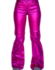 Fuchsia Metallic Trousers With Modern Silhouette For Everyday Wardrobe Essentials Edition