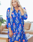 Floral 3/4 Puff Sleeve Ruffle Hem Dress