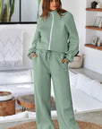 Solid Zip-Up Jacket and Drawstring Pants Set