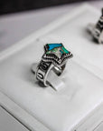 Starry Stamped Sterling Ring: Kingman Turquoise / 7