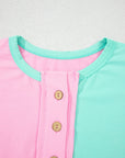 Colorblock Checker Half Button Henley T-Shirt