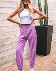 Solid Drawstring Elastic Waist Jogger Pants