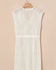 Crochet Open Knit Drawstring Waist Beach Dress