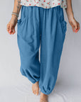 Smocked High Waist Drawstring Pocket Jogger Pants