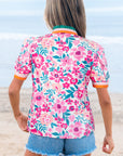 Floral Contrast Stripe Short Sleeve Blouse