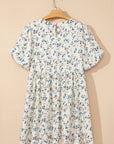 Floral Puff Sleeve Empire Waist Mini Dress