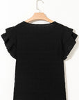 Solid Textured Ruffled Sleeve Round Neck Top