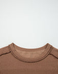 Solid Corded Knit Long Sleeve Top