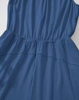Solid Pleated Detail Sleeveless Elastic Waist Jumpsuit