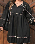 Plus Size Leopard Contrast Trim Tie-Neck Mini Dress