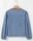 Oakley Tied Front Long Puff Sleeve Denim Top