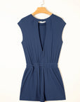 Solid Open Back Cap Sleeve Knit Romper
