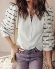 Stripe Patchwork Buttoned V-Neck Ribbed Knit Top