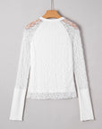 Lace Sheer Long Sleeve Henley Top