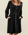 Solid Button-Up Scoop Neck Dress