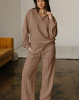 Solid V-Neck Pullover and Drawstring Sweatpants Set