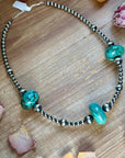 20” Turquoise Rondelle Necklace – Sterling Silver Pearls