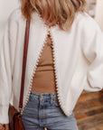 Pearl Embellished Open-Front Cardigan
