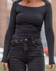 Solid Boat Neck Long Sleeve Top