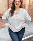 Plus Size Polka Dot Stripe Patchwork Henley Top