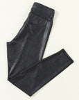 Solid Crossed Dip Waist Leather Leggings