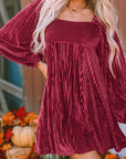 Velvet Tie-Back Square Neck Babydoll Dress