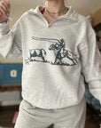Unisex Quarter Zip Sweatshirt Vintage Sublimation Patterning In White Or Ash Grey