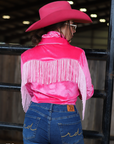 HOT PINK FRINGE VELVET PERFORMANCE RODEO SHIRT (ADULT)