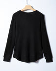 Solid Ribbed Knit Textured Round Neck Top