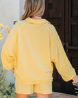 Solid Buttoned Collar Pullover & Shorts Set