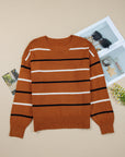 Stripe Ribbed Trim Drop Shoulder Sweater