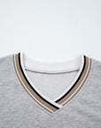 Varsity Contrast Stripe Trim V-Neck Sweatshirt