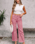 Leopard Frayed Edge High Waist Wide Leg Jeans