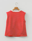 Stripe Ribbed Trim Round Neck Tank Top
