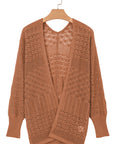 Solid Hollow Knit Open-Front Cardigan