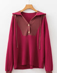 River Waffle Hooded Long Sleeve Top