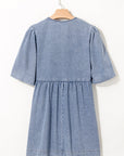 Denim Bow Bubble Sleeve Mini Dress