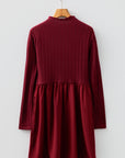 Ribbed Knit Patchwork Long Sleeve Dress
