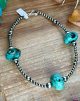 16” Turquoise Rondelle Necklace – Sterling Silver Pearls