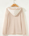 Waffle Patchwork Drop Shoulder Long Sleeve Hooded Top